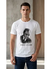Erkek Atatürk Baskılı Tişört Kısa Kollu Bisiklet Yaka T-shirt - Beyaz Erkek Atatürk Baskılı Tişört Kısa Kollu Bisiklet Yaka T-shirt - Beyaz