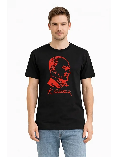 Erkek Atatürk Baskılı Tişört Kısa Kollu Bisiklet Yaka T-shirt - Siyah Erkek Atatürk Baskılı Tişört Kısa Kollu Bisiklet Yaka T-shirt - Siyah