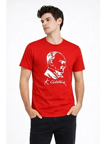 Erkek Atatürk Baskılı Tişört Kısa Kollu Bisiklet Yaka T-shirt - Kırmızı Erkek Atatürk Baskılı Tişört Kısa Kollu Bisiklet Yaka T-shirt - Kırmızı