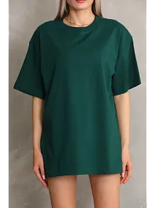 Kadın Regular Fit Tişört Bisiklet Yaka Yazlık Kısa Kol Basıc T-shirt - Yeşil Kadın Regular Fit Tişört Bisiklet Yaka Yazlık Kısa Kol Basıc T-shirt - Yeşil