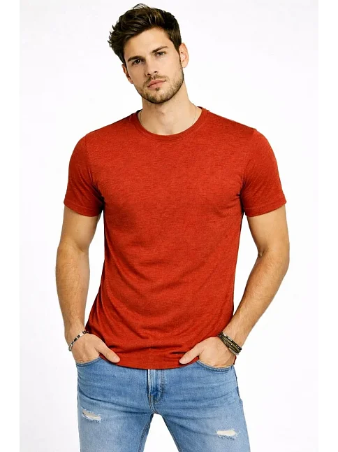 Erkek Flam Kumaş Melanj Dokulu Regular Fit Tişört Bisiklet Yaka Yazlık T-shirt - Kiremit Erkek Flam Kumaş Melanj Dokulu Regular Fit Tişört Bisiklet Yaka Yazlık T-shirt - Kiremit