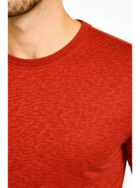 Erkek Flam Kumaş Melanj Dokulu Regular Fit Tişört Bisiklet Yaka Yazlık T-shirt - Kiremit Erkek Flam Kumaş Melanj Dokulu Regular Fit Tişört Bisiklet Yaka Yazlık T-shirt - Kiremit