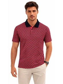 Erkek Pike Kumaş Polo Yaka Desenli Tişört Kısa Kol Yazlık T-shirt - Kırmızı Erkek Pike Kumaş Polo Yaka Desenli Tişört Kısa Kol Yazlık T-shirt - Kırmızı