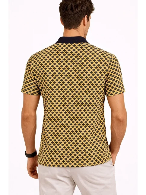 Erkek Pike Kumaş Polo Yaka Desenli Tişört Kısa Kol Yazlık T-shirt - Sarı Erkek Pike Kumaş Polo Yaka Desenli Tişört Kısa Kol Yazlık T-shirt - Sarı