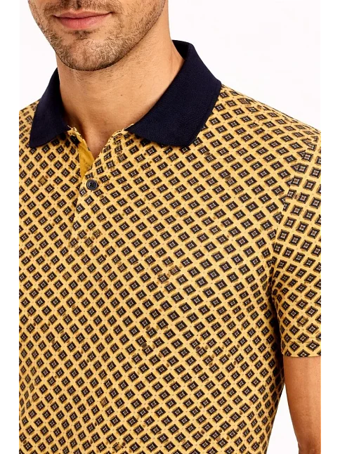 Erkek Pike Kumaş Polo Yaka Desenli Tişört Kısa Kol Yazlık T-shirt - Sarı Erkek Pike Kumaş Polo Yaka Desenli Tişört Kısa Kol Yazlık T-shirt - Sarı