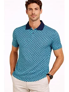 Erkek Pike Kumaş Polo Yaka Desenli Tişört Kısa Kol Yazlık T-shirt - Turkuaz