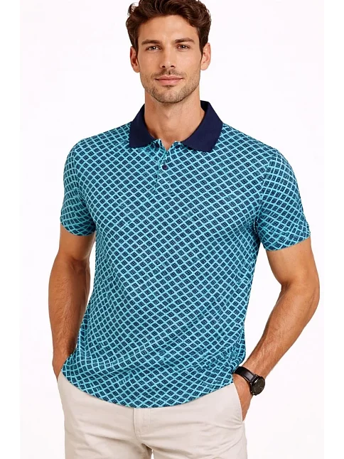 Erkek Pike Kumaş Polo Yaka Desenli Tişört Kısa Kol Yazlık T-shirt - Turkuaz Erkek Pike Kumaş Polo Yaka Desenli Tişört Kısa Kol Yazlık T-shirt - Turkuaz