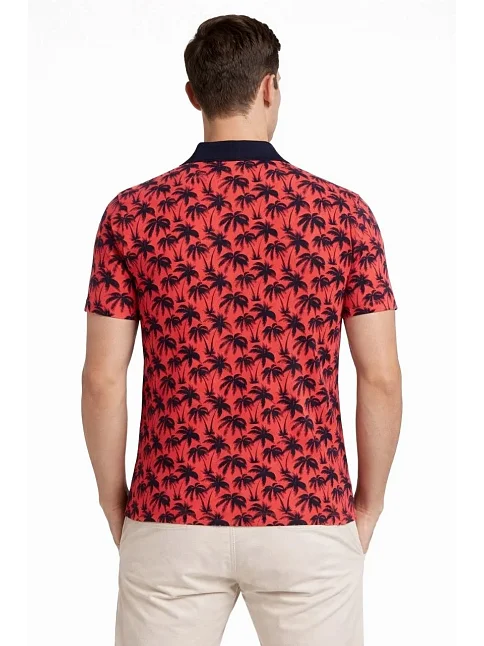 Erkek Pike Kumaş Polo Yaka Palmiye Desenli Tişört Kısa Kol Yazlık T-shirt - Kırmızı Erkek Pike Kumaş Polo Yaka Palmiye Desenli Tişört Kısa Kol Yazlık T-shirt - Kırmızı