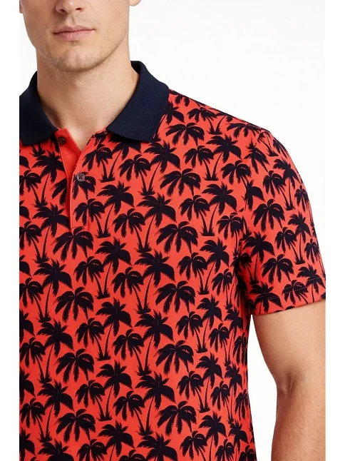 Erkek Pike Kumaş Polo Yaka Palmiye Desenli Tişört Kısa Kol Yazlık T-shirt - Kırmızı Erkek Pike Kumaş Polo Yaka Palmiye Desenli Tişört Kısa Kol Yazlık T-shirt - Kırmızı