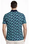 Erkek Pike Kumaş Polo Yaka Palmiye Desenli Tişört Kısa Kol Yazlık T-shirt - Turkuaz