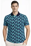 Erkek Pike Kumaş Polo Yaka Palmiye Desenli Tişört Kısa Kol Yazlık T-shirt - Turkuaz