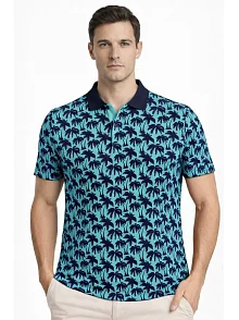 Erkek Pike Kumaş Polo Yaka Palmiye Desenli Tişört Kısa Kol Yazlık T-shirt - Turkuaz Erkek Pike Kumaş Polo Yaka Palmiye Desenli Tişört Kısa Kol Yazlık T-shirt - Turkuaz
