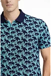 Erkek Pike Kumaş Polo Yaka Palmiye Desenli Tişört Kısa Kol Yazlık T-shirt - Turkuaz