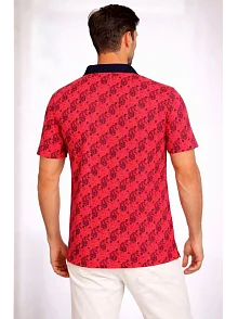 Erkek Pike Kumaş Polo Yaka Palmiye Desenli Tişört Kısa Kol Yazlık T-shirt - Kırmızı Erkek Pike Kumaş Polo Yaka Palmiye Desenli Tişört Kısa Kol Yazlık T-shirt - Kırmızı