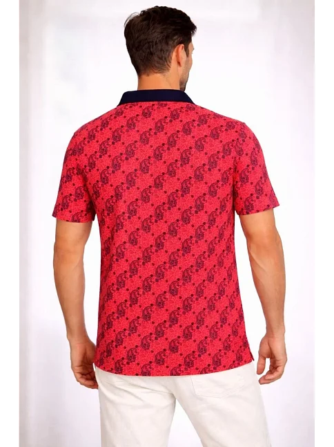 Erkek Pike Kumaş Polo Yaka Palmiye Desenli Tişört Kısa Kol Yazlık T-shirt - Kırmızı Erkek Pike Kumaş Polo Yaka Palmiye Desenli Tişört Kısa Kol Yazlık T-shirt - Kırmızı
