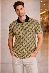 Erkek Pike Kumaş Polo Yaka Palmiye Desenli Tişört Kısa Kol Yazlık T-shirt - Sarı Erkek Pike Kumaş Polo Yaka Palmiye Desenli Tişört Kısa Kol Yazlık T-shirt - Sarı