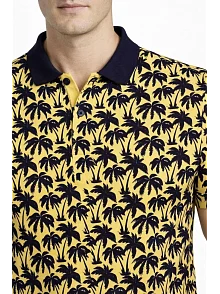 Erkek Pike Kumaş Polo Yaka Palmiye Desenli Tişört Kısa Kol Yazlık T-shirt - Sarı Erkek Pike Kumaş Polo Yaka Palmiye Desenli Tişört Kısa Kol Yazlık T-shirt - Sarı