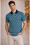 Erkek Pike Kumaş Polo Yaka Palmiye Desenli Tişört Kısa Kol Yazlık T-shirt - Turkuaz Erkek Pike Kumaş Polo Yaka Palmiye Desenli Tişört Kısa Kol Yazlık T-shirt - Turkuaz