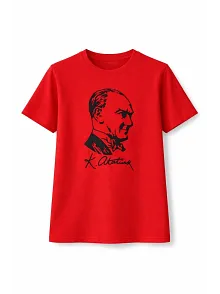 Kız Çocuk Atatürk Baskılı Tişört Kısa Kollu Bisiklet Yaka T-shirt - Kırmızı Kız Çocuk Atatürk Baskılı Tişört Kısa Kollu Bisiklet Yaka T-shirt - Kırmızı