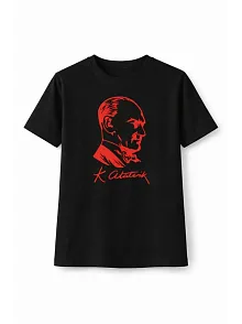 Kız Çocuk Atatürk Baskılı Tişört Kısa Kollu Bisiklet Yaka T-shirt - Siyah Kız Çocuk Atatürk Baskılı Tişört Kısa Kollu Bisiklet Yaka T-shirt - Siyah