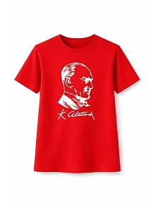 Kız Çocuk Atatürk Baskılı Tişört Kısa Kollu Bisiklet Yaka T-shirt - Kırmızı Kız Çocuk Atatürk Baskılı Tişört Kısa Kollu Bisiklet Yaka T-shirt - Kırmızı