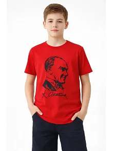 Erkek Çocuk Atatürk Baskılı Tişört Kısa Kollu Bisiklet Yaka T-shirt - Kırmızı Erkek Çocuk Atatürk Baskılı Tişört Kısa Kollu Bisiklet Yaka T-shirt - Kırmızı