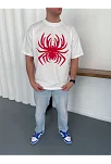 Erkek Örümcek Baskılı Tişört Kısa Kollu Bisiklet Yaka T-shirt - Beyaz