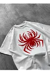 Erkek Örümcek Baskılı Tişört Kısa Kollu Bisiklet Yaka T-shirt - Beyaz