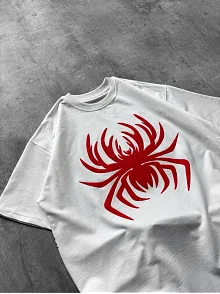 Erkek Örümcek Baskılı Tişört Kısa Kollu Bisiklet Yaka T-shirt - Beyaz
