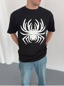 Erkek Örümcek Baskılı Tişört Kısa Kollu Bisiklet Yaka T-shirt - Siyah Erkek Örümcek Baskılı Tişört Kısa Kollu Bisiklet Yaka T-shirt - Siyah