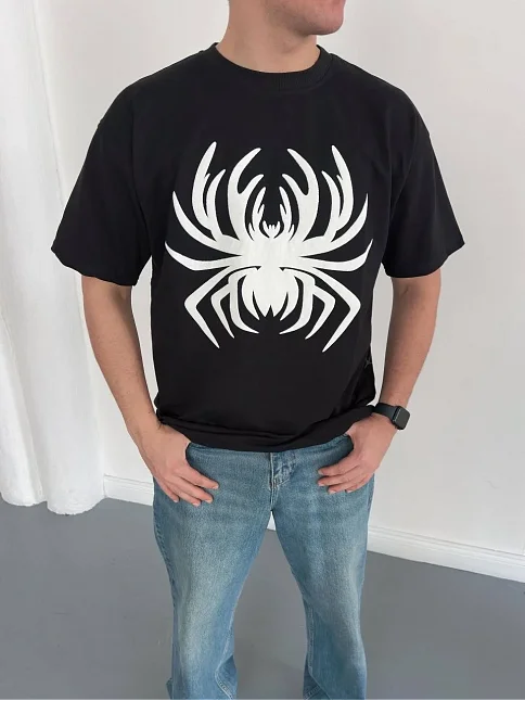 Erkek Örümcek Baskılı Tişört Kısa Kollu Bisiklet Yaka T-shirt - Siyah Erkek Örümcek Baskılı Tişört Kısa Kollu Bisiklet Yaka T-shirt - Siyah