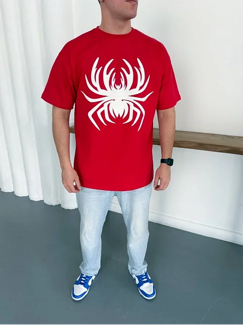 Erkek Örümcek Baskılı Tişört Kısa Kollu Bisiklet Yaka T-shirt - Kırmızı Erkek Örümcek Baskılı Tişört Kısa Kollu Bisiklet Yaka T-shirt - Kırmızı