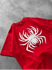 Erkek Örümcek Baskılı Tişört Kısa Kollu Bisiklet Yaka T-shirt - Kırmızı