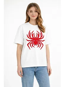 Kadın Örümcek Baskılı Tişört Kısa Kollu Bisiklet Yaka T-shirt - Beyaz Kadın Örümcek Baskılı Tişört Kısa Kollu Bisiklet Yaka T-shirt - Beyaz