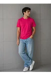 Erkek Basic Pamuklu Tişört Bisiklet Yaka Düz Renk Regular Fit T-shirt - Fuşya Erkek Basic Pamuklu Tişört Bisiklet Yaka Düz Renk Regular Fit T-shirt - Fuşya