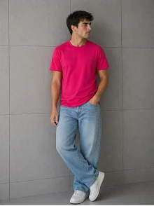 Erkek Basic Pamuklu Tişört Bisiklet Yaka Düz Renk Regular Fit T-shirt - Fuşya Erkek Basic Pamuklu Tişört Bisiklet Yaka Düz Renk Regular Fit T-shirt - Fuşya