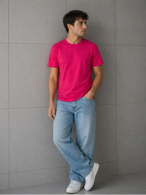 Erkek Basic Pamuklu Tişört Bisiklet Yaka Düz Renk Regular Fit T-shirt - Fuşya Erkek Basic Pamuklu Tişört Bisiklet Yaka Düz Renk Regular Fit T-shirt - Fuşya