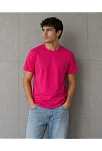 Erkek Basic Pamuklu Tişört Bisiklet Yaka Düz Renk Regular Fit T-shirt - Fuşya Erkek Basic Pamuklu Tişört Bisiklet Yaka Düz Renk Regular Fit T-shirt - Fuşya