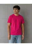 Erkek Basic Pamuklu Tişört Bisiklet Yaka Düz Renk Regular Fit T-shirt - Fuşya Erkek Basic Pamuklu Tişört Bisiklet Yaka Düz Renk Regular Fit T-shirt - Fuşya