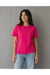 Kadın Basic Pamuklu Tişört Bisiklet Yaka Düz Renk Relaxed Fit T-shirt - Fuşya Kadın Basic Pamuklu Tişört Bisiklet Yaka Düz Renk Relaxed Fit T-shirt - Fuşya