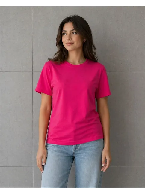Kadın Basic Pamuklu Tişört Bisiklet Yaka Düz Renk Relaxed Fit T-shirt - Fuşya Kadın Basic Pamuklu Tişört Bisiklet Yaka Düz Renk Relaxed Fit T-shirt - Fuşya