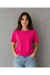 Kadın Basic Pamuklu Tişört Bisiklet Yaka Düz Renk Relaxed Fit T-shirt - Fuşya Kadın Basic Pamuklu Tişört Bisiklet Yaka Düz Renk Relaxed Fit T-shirt - Fuşya