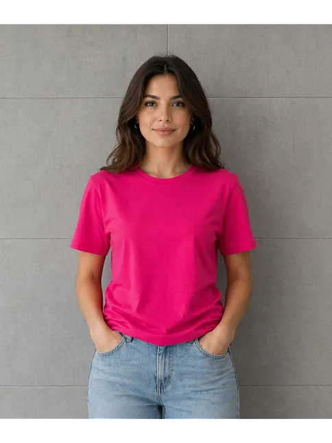 Kadın Basic Pamuklu Tişört Bisiklet Yaka Düz Renk Relaxed Fit T-shirt - Fuşya Kadın Basic Pamuklu Tişört Bisiklet Yaka Düz Renk Relaxed Fit T-shirt - Fuşya