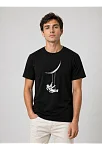 Erkek Astronot Ay Temalı Tişört Kısa Kol Yazlık Bisiklet Yaka T-shirt - Siyah