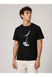 Erkek Astronot Ay Temalı Tişört Kısa Kol Yazlık Bisiklet Yaka T-shirt - Siyah