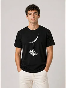 Erkek Astronot Ay Temalı Tişört Kısa Kol Yazlık Bisiklet Yaka T-shirt - Siyah Erkek Astronot Ay Temalı Tişört Kısa Kol Yazlık Bisiklet Yaka T-shirt - Siyah