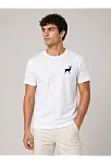 Erkek Minimal Geyik Logolu Tişört Bisiklet Yaka Kısa Kol Yazlık T-shirt - Beyaz