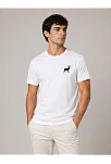 Erkek Minimal Geyik Logolu Tişört Bisiklet Yaka Kısa Kol Yazlık T-shirt - Beyaz