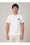 Erkek Minimal Geyik Logolu Tişört Bisiklet Yaka Kısa Kol Yazlık T-shirt - Beyaz