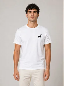 Erkek Minimal Geyik Logolu Tişört Bisiklet Yaka Kısa Kol Yazlık T-shirt - Beyaz Erkek Minimal Geyik Logolu Tişört Bisiklet Yaka Kısa Kol Yazlık T-shirt - Beyaz